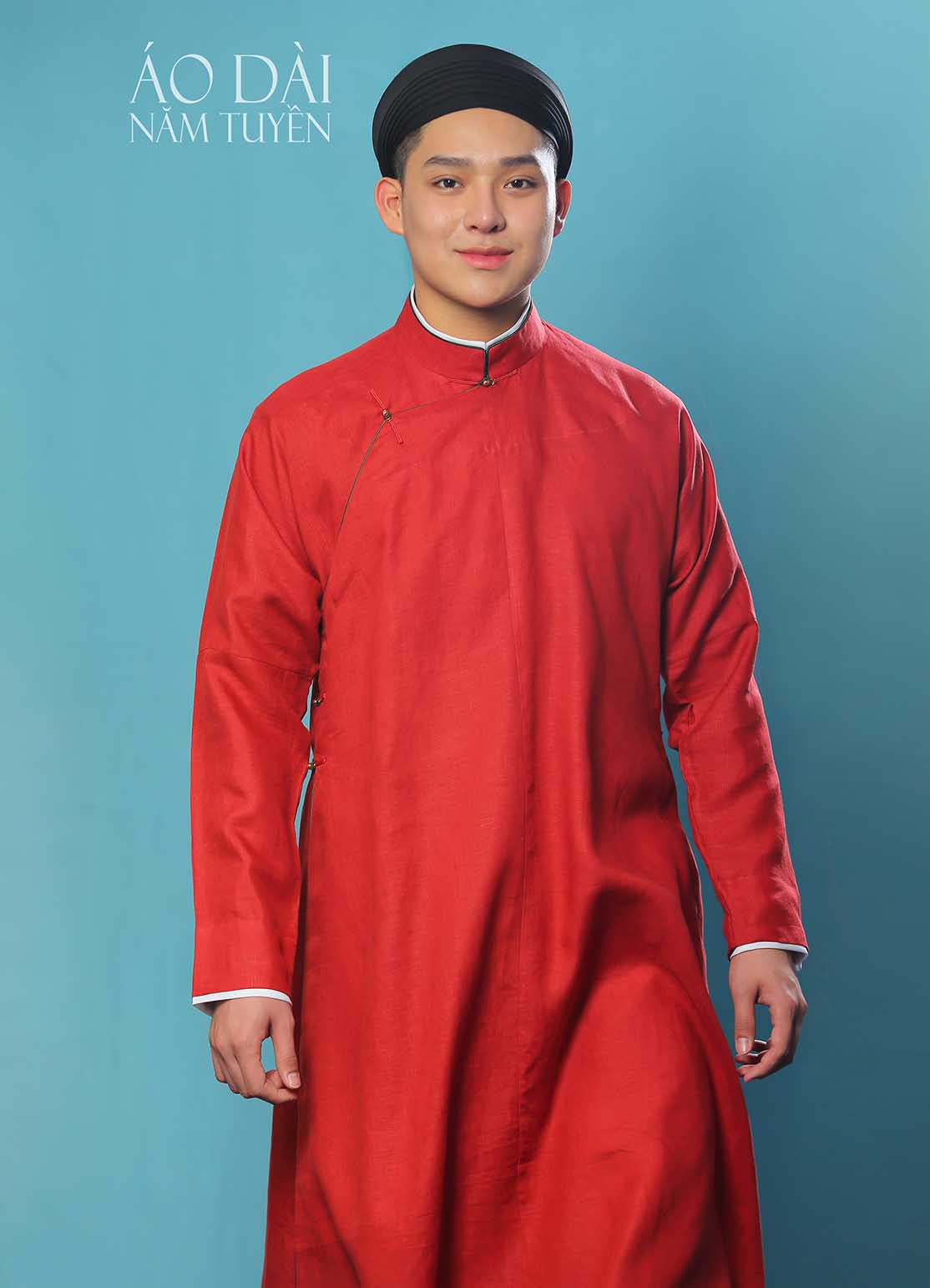 Áo dài nam tay chẽn ngũ thâni đỏ truyền thống