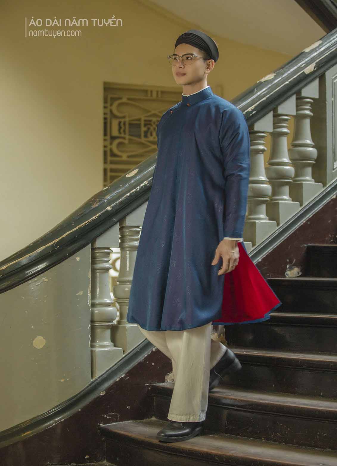 Áo dài nam ngũ thân truyền thống vải Sa Hàn may 2 lớp