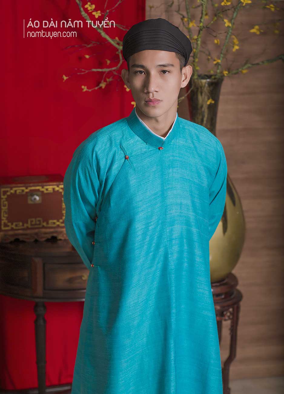 Áo dài nam đũi tơ tằm kiểu ngũ thân tay chẽn truyền thống