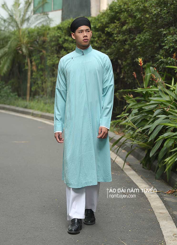 Áo dài nam ngũ thân tay chẽn xanh ngọc truyền thống