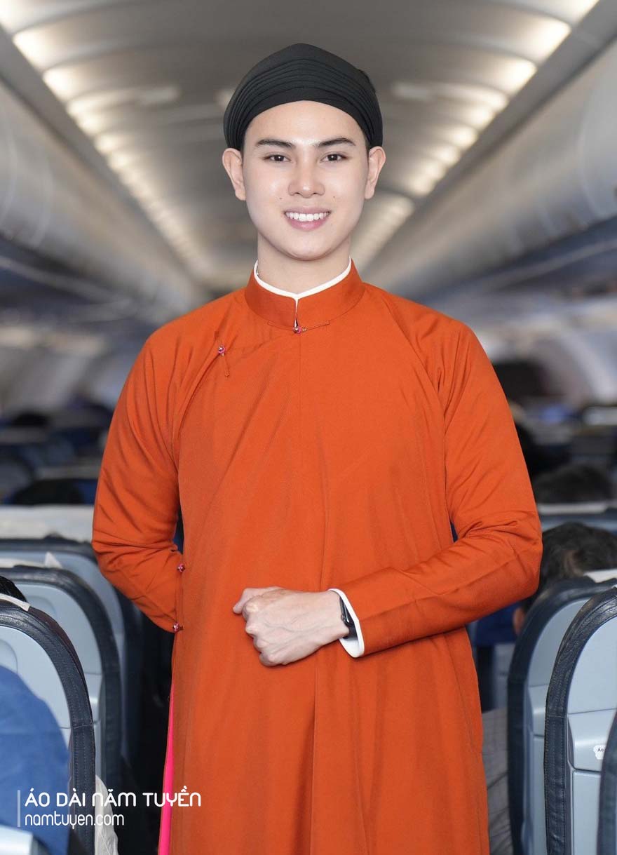 Áo Dài Ngũ Thân Nam truyền thống Màu Cam Đất