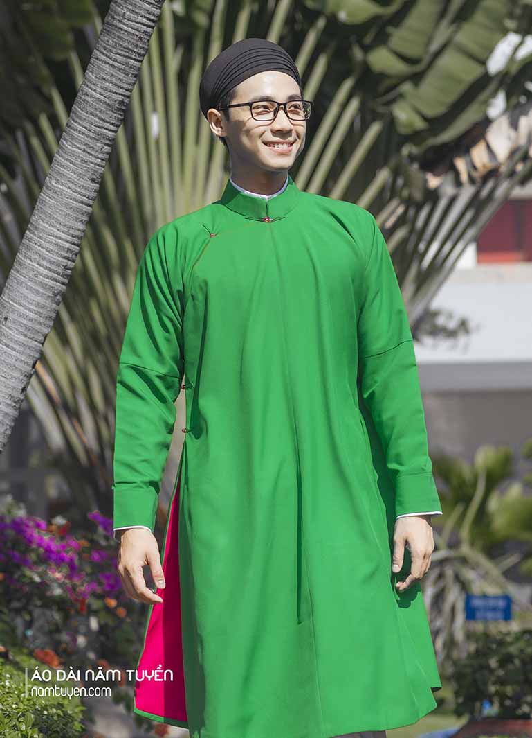 Áo Dài Ngũ Thân Nam truyền thống Màu Xanh Lá trẻ trung