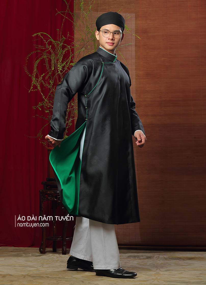 Áo dài nam truyền thống ngũ thân tay chẽn gấm Sa Hàn