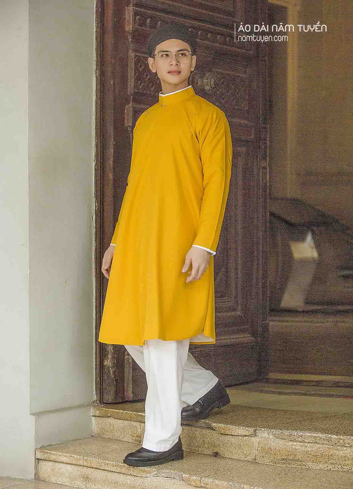 Áo Dài Ngũ Thân Nam truyền thống Màu vàng
