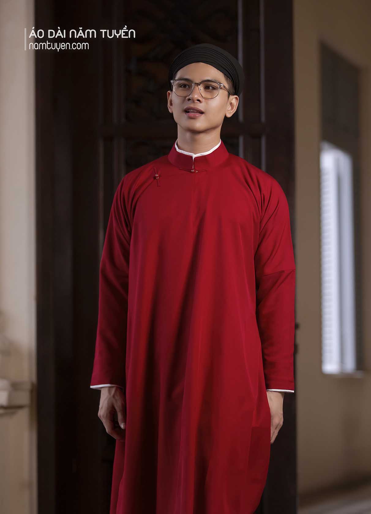 Áo Dài Ngũ Thân Nam truyền thống Màu Đỏ Đô