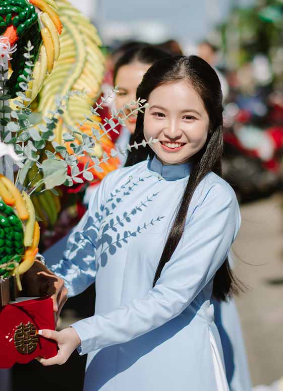 Áo dài bê tráp nữ màu xanh da trời