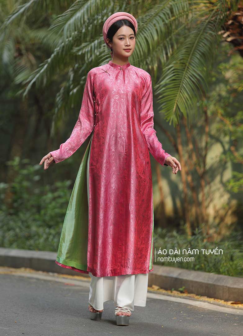 Áo dài nữ ngũ thân lụa tơ tằm họa tiết truyền thống