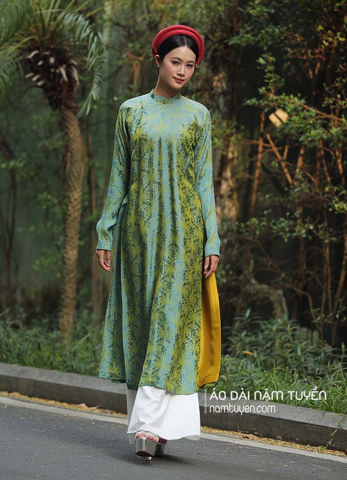 Áo dài nữ ngũ thân lụa tơ tằm họa tiết Thọ Dơi truyền thống
