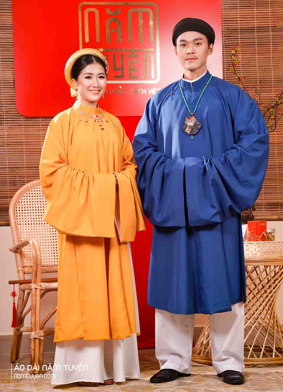 Áo dài ngũ thân nữ tay thụng (áo tấc) màu vàng - Việt phục đậm chất truyền thống