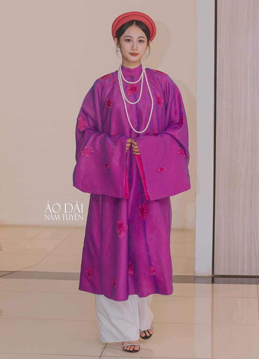 Áo tấc nữ tím sen phối voan thêu - Việt phục nữ duyên dáng