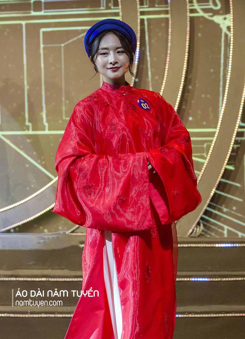 Áo dài nữ truyền thống tay thụng (áo tấc) lớp voan thêu hoa văn truyền thống 