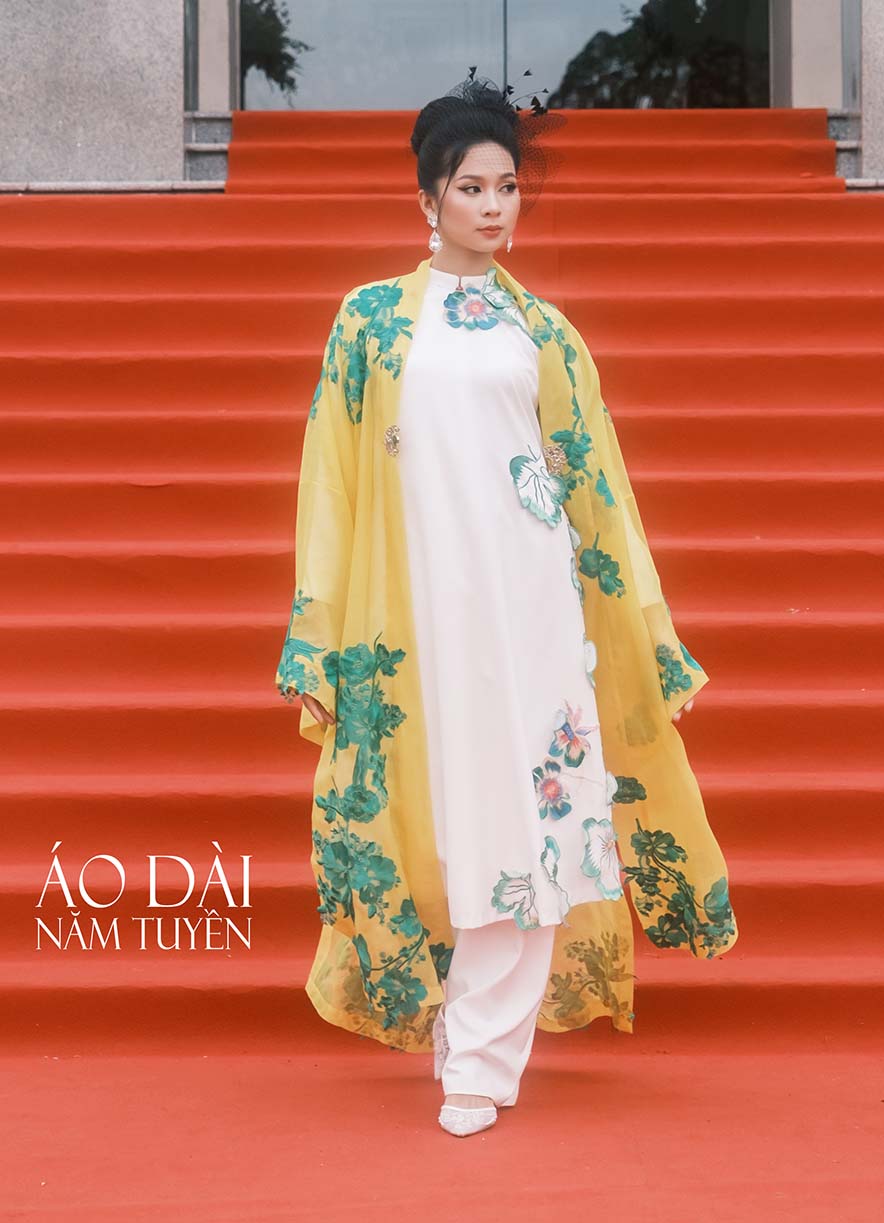 Áo dài ngũ thân nữ hoa 3D – Layer áo choàng thời trang