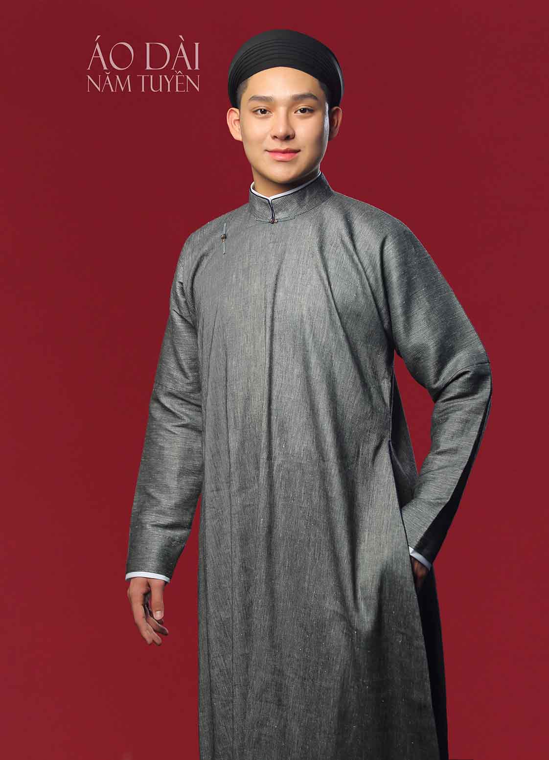 Áo dài nam truyền thống ngũ thân màu xám