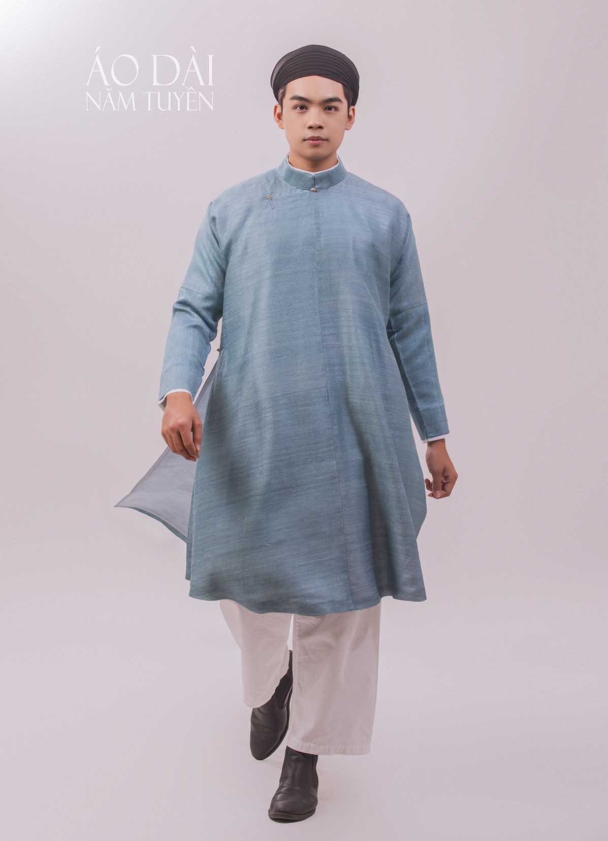 Áo dài nam đũi tơ tằm ngũ thân tay chẽn truyền thống
