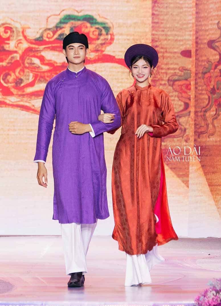 Áo dài nam truyền thống ngũ thân tay chẽn vải gai màu tím