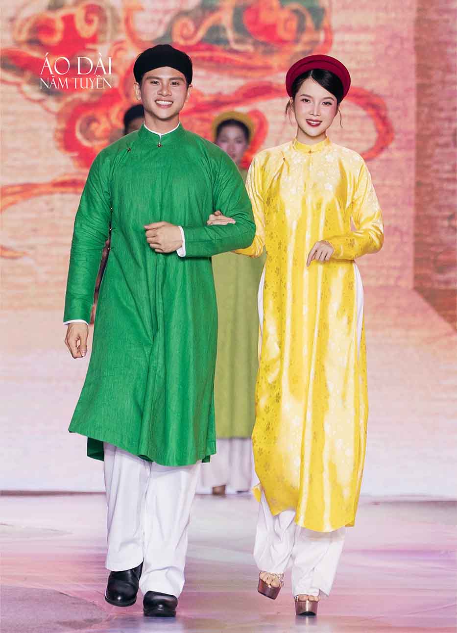 Áo dài nam ngũ thân truyền thống vải gai xanh lá