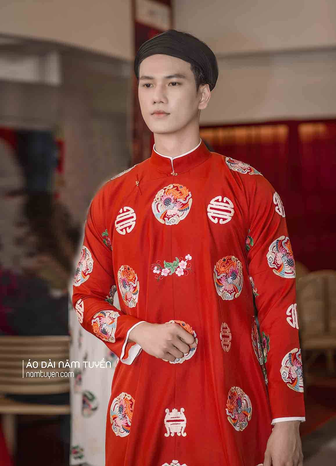 Áo dài ngũ thân nam truyền thống | hoa văn thêu cổ cung đình xưa