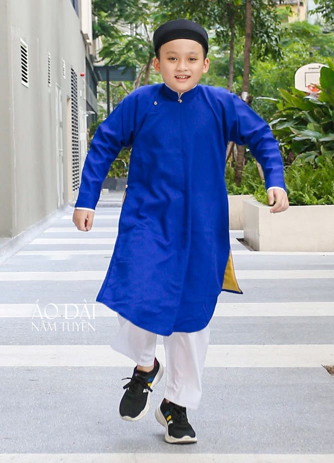 Áo dài trẻ em truyền thống cho bé trai màu xanh dương