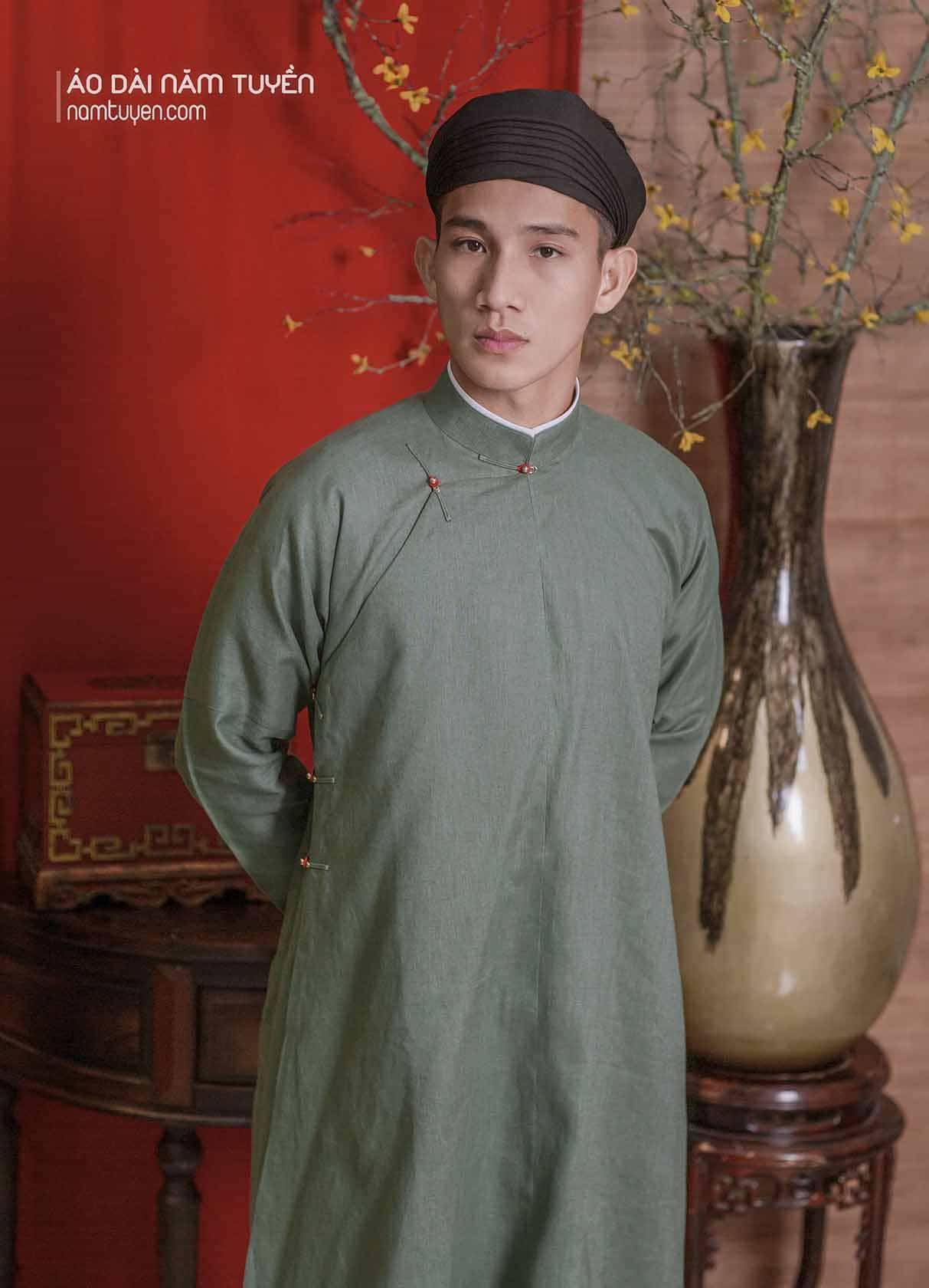 Áo dài nam linen truyền thống kiểu ngũ thân tay chẽn