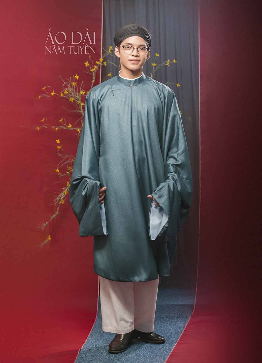 Áo dài nam tay thụng lụa ánh kim