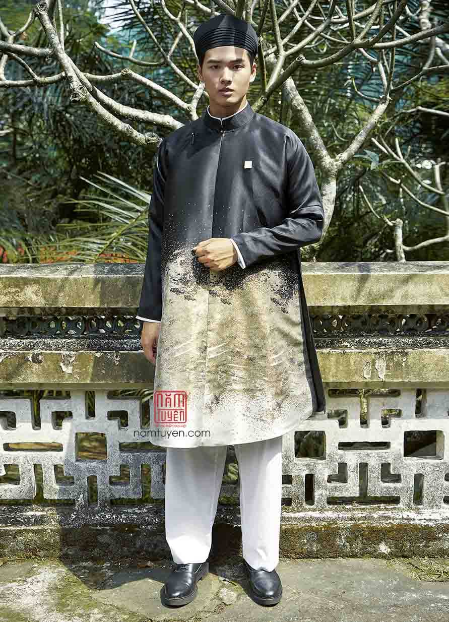 Áo dài nam gấm chuyển sắc – Ngũ thân tay chẽn truyền thống