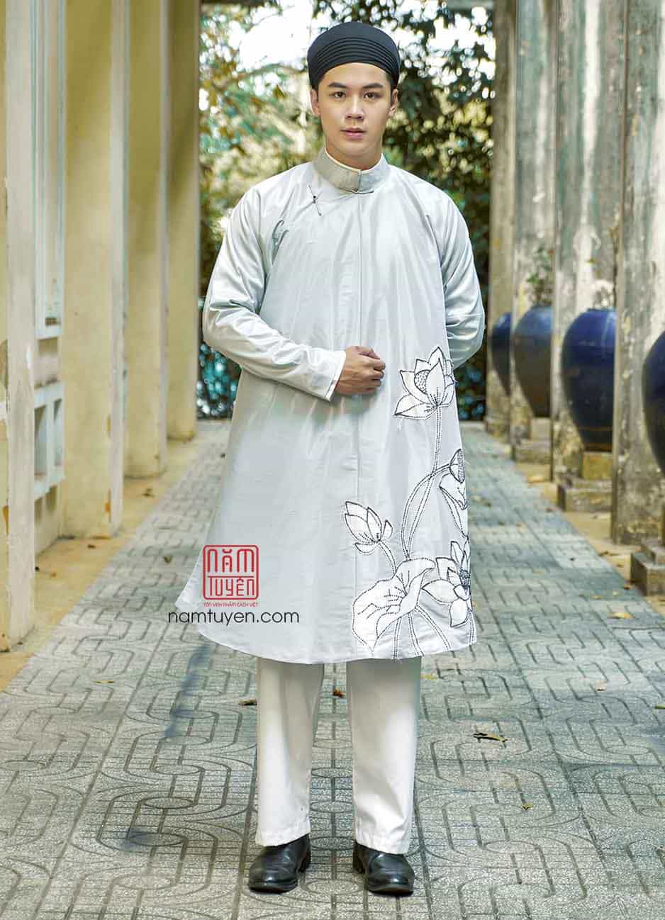 Áo dài nam truyền thống ngũ thân hoa sen cắt nhiệt